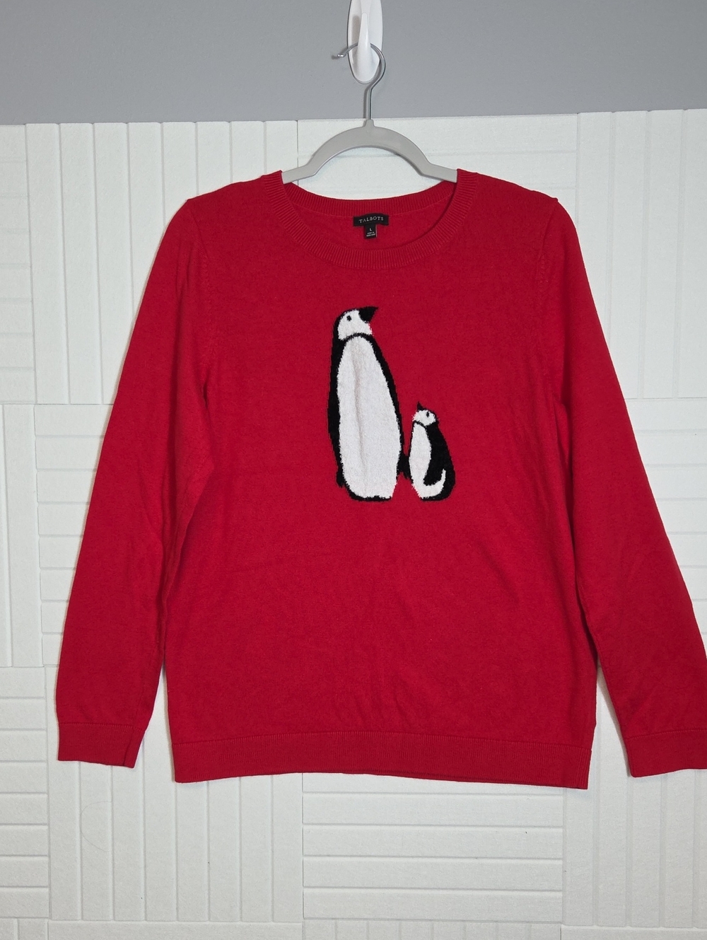 Talbots Red Penguins Holiday Christmas Sweater Size L